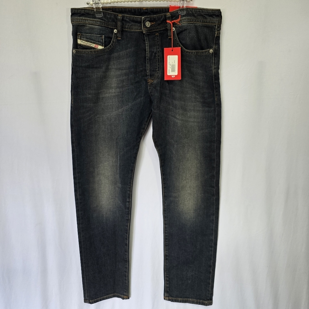 NWT Diesel Tepphar Button Fly Dark Wash Straight Denim Jeans, Sz 33